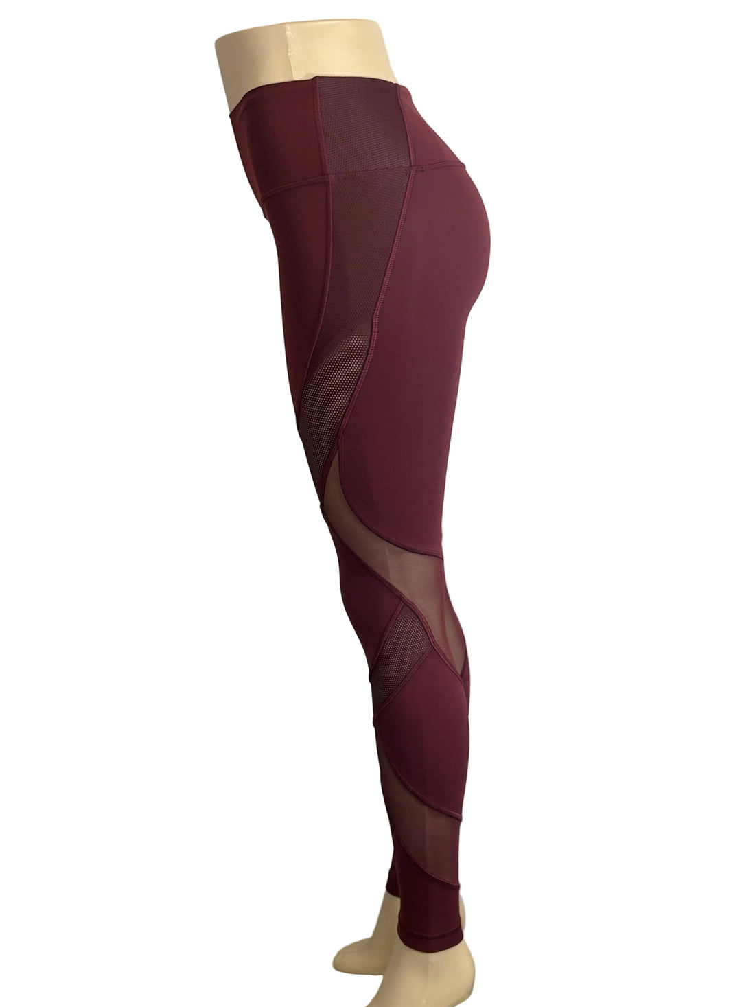 Lululemon Burgandy leggings with sheer patterns