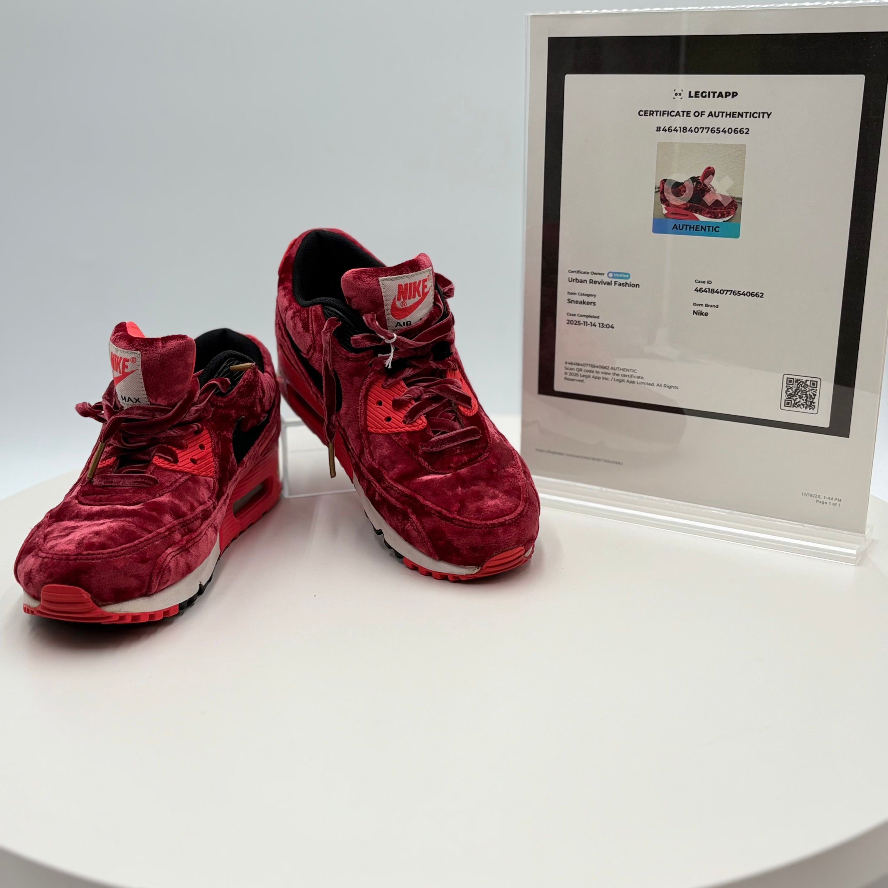 Authenticated Nike Air Max 90, infrared red sneakers