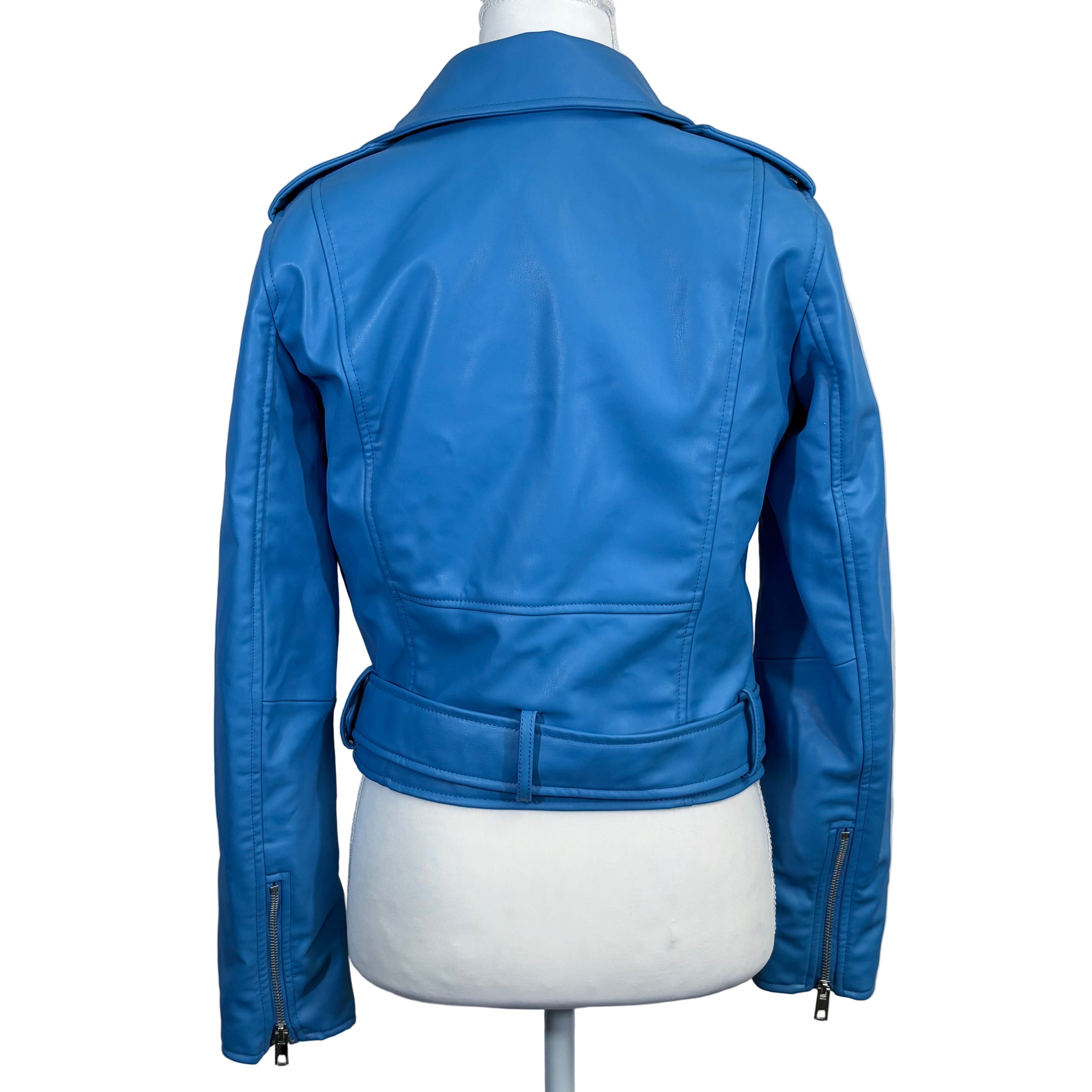 Zara Faux Leather women's biker style crop jacket with belt, size small