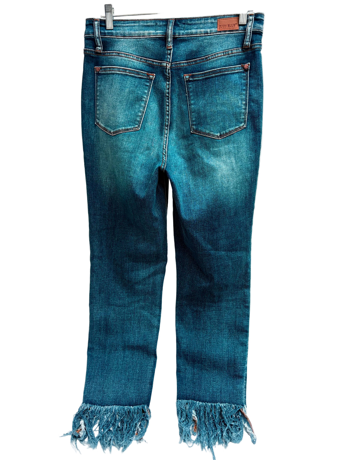 Judy Blue relaxed fit blue jeans with fringe bottom