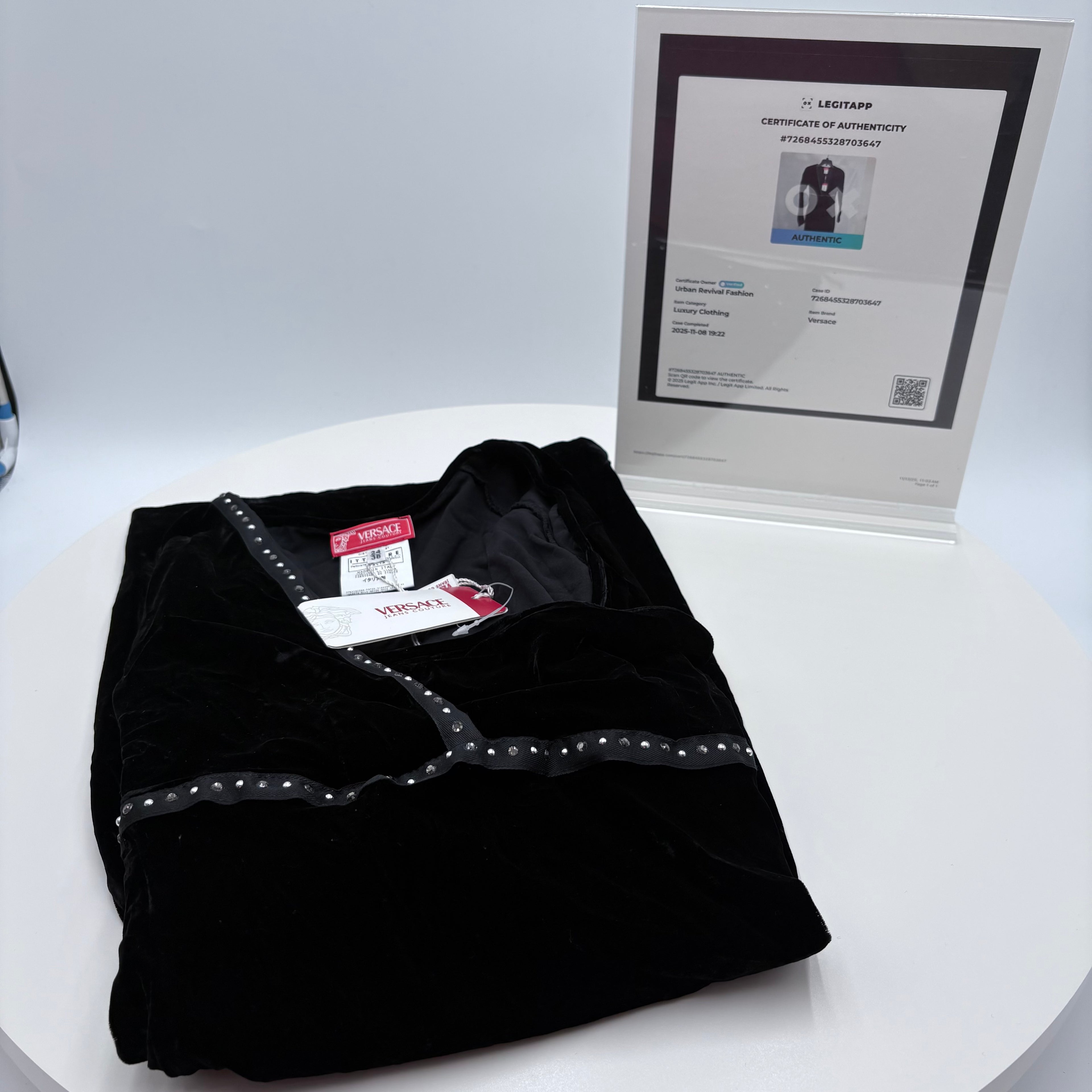 Authenticated Versace Black velvet dress, size extra small