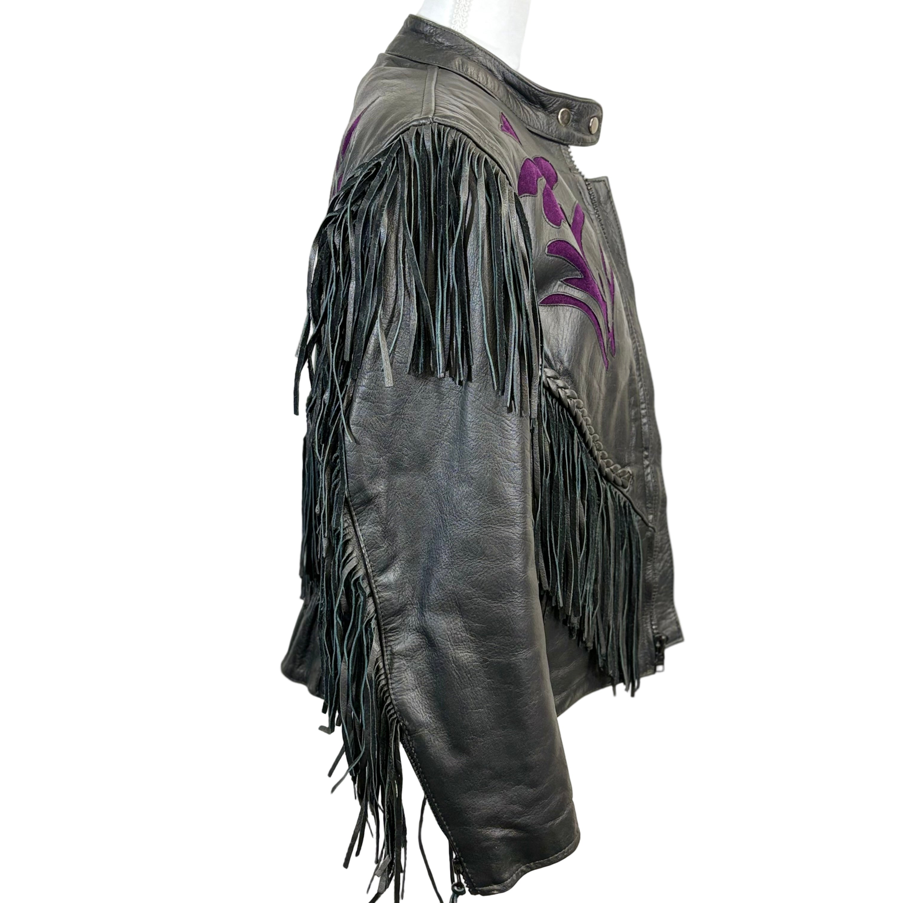 UNIK leather apparels fringed leather jacket with zip in liner, size small