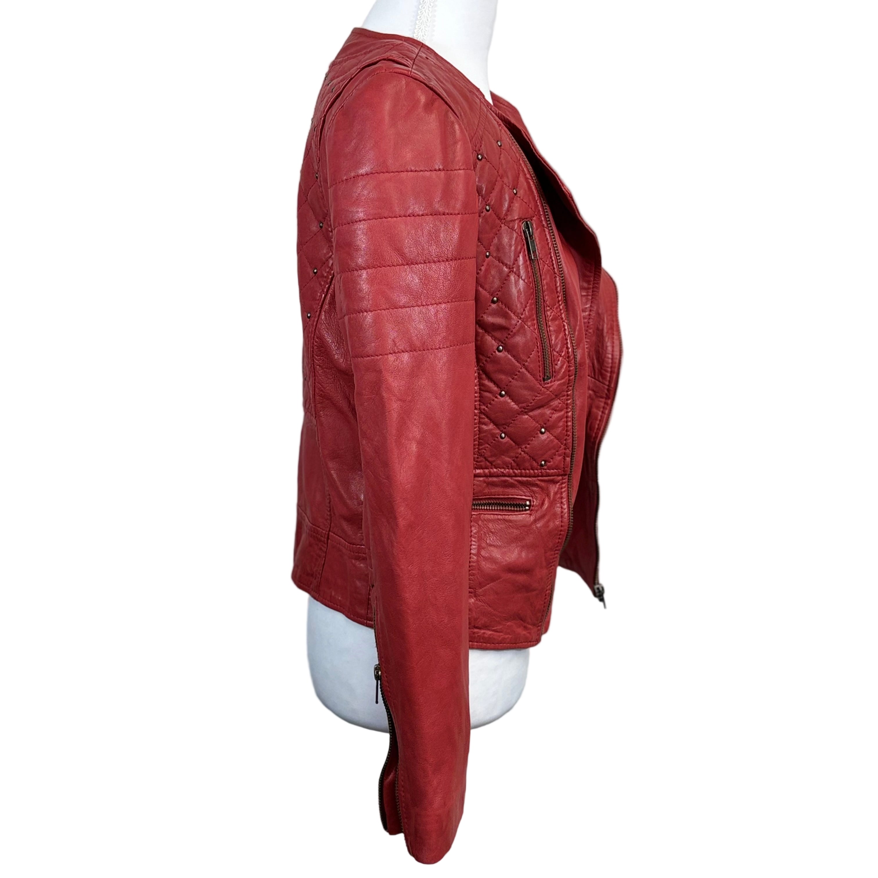 Zara Sheep skin leather red jacket with studs, size small