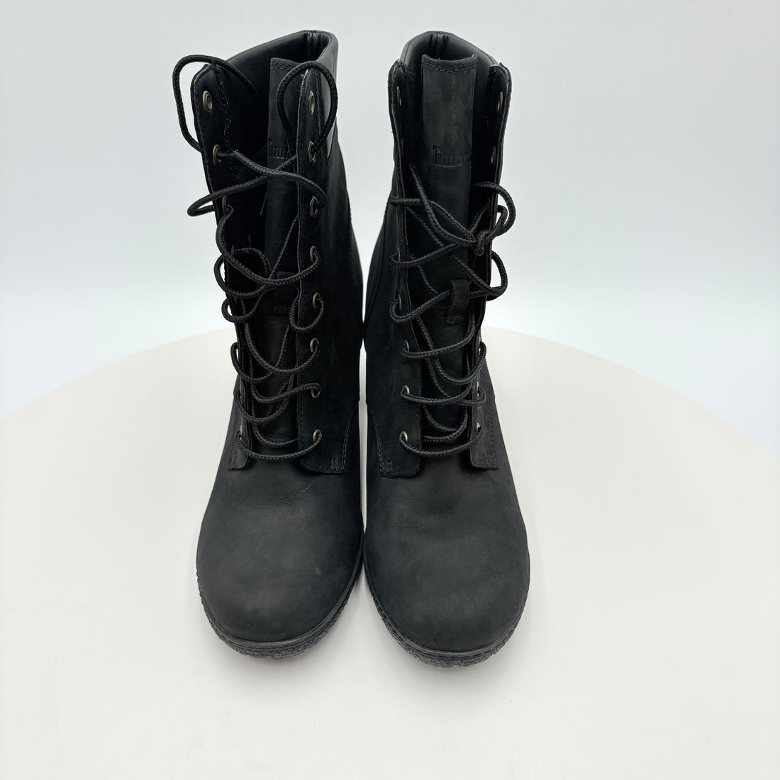 Timberland leather boots, with 3.5" heel, overall height is 9"