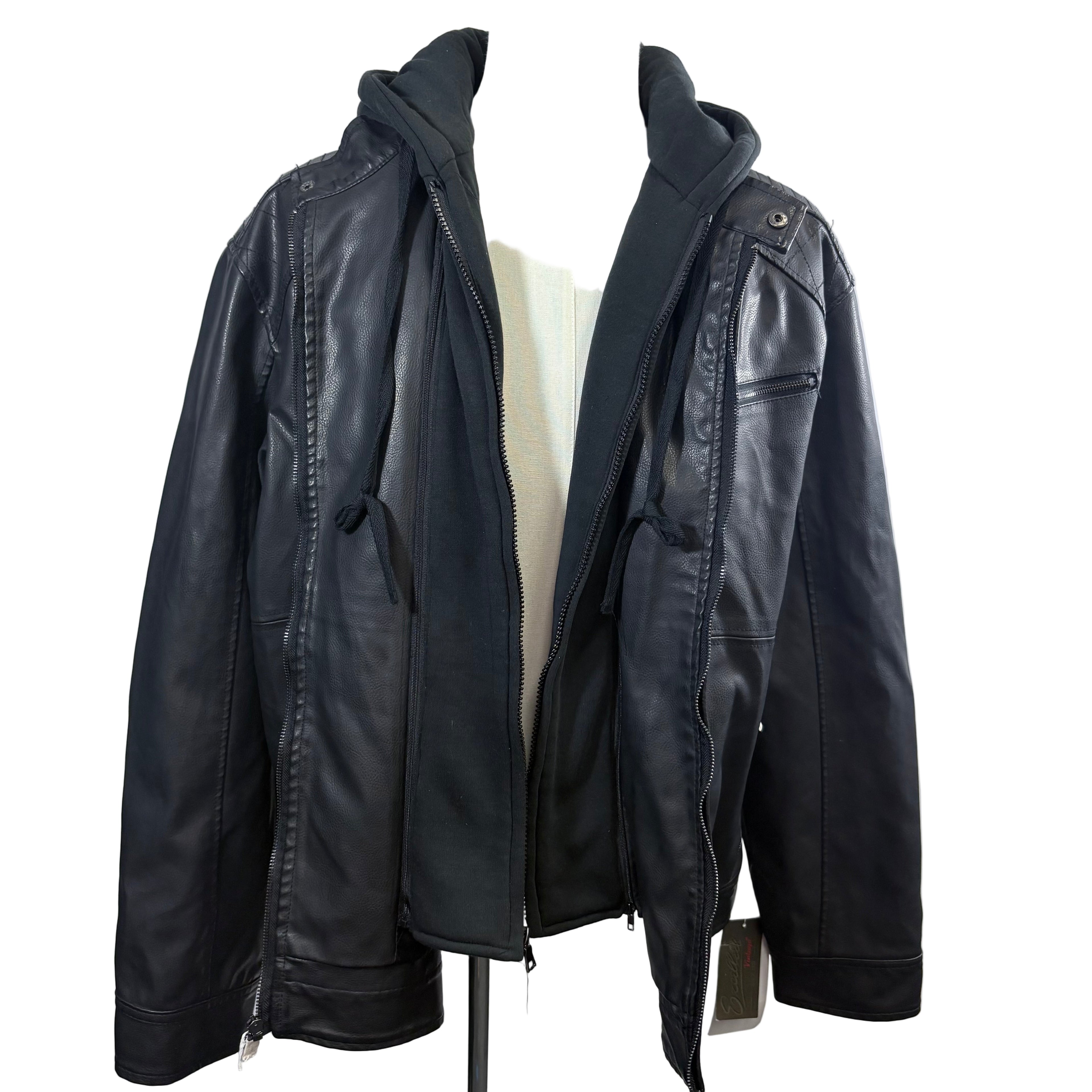 Excelled Faux leather jacket with removable hoodie NWT, size extra large