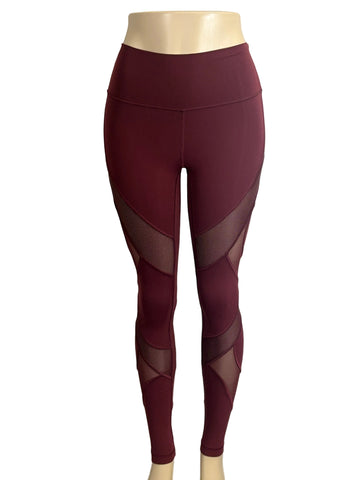 Lululemon Burgandy leggings with sheer patterns