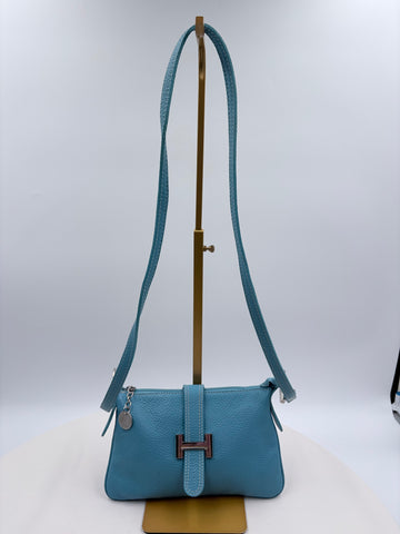 Vera Pelle Italian Baby Blue Crossbody purse