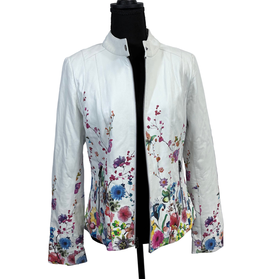 Overland lamb leather floral leather jacket, size medium