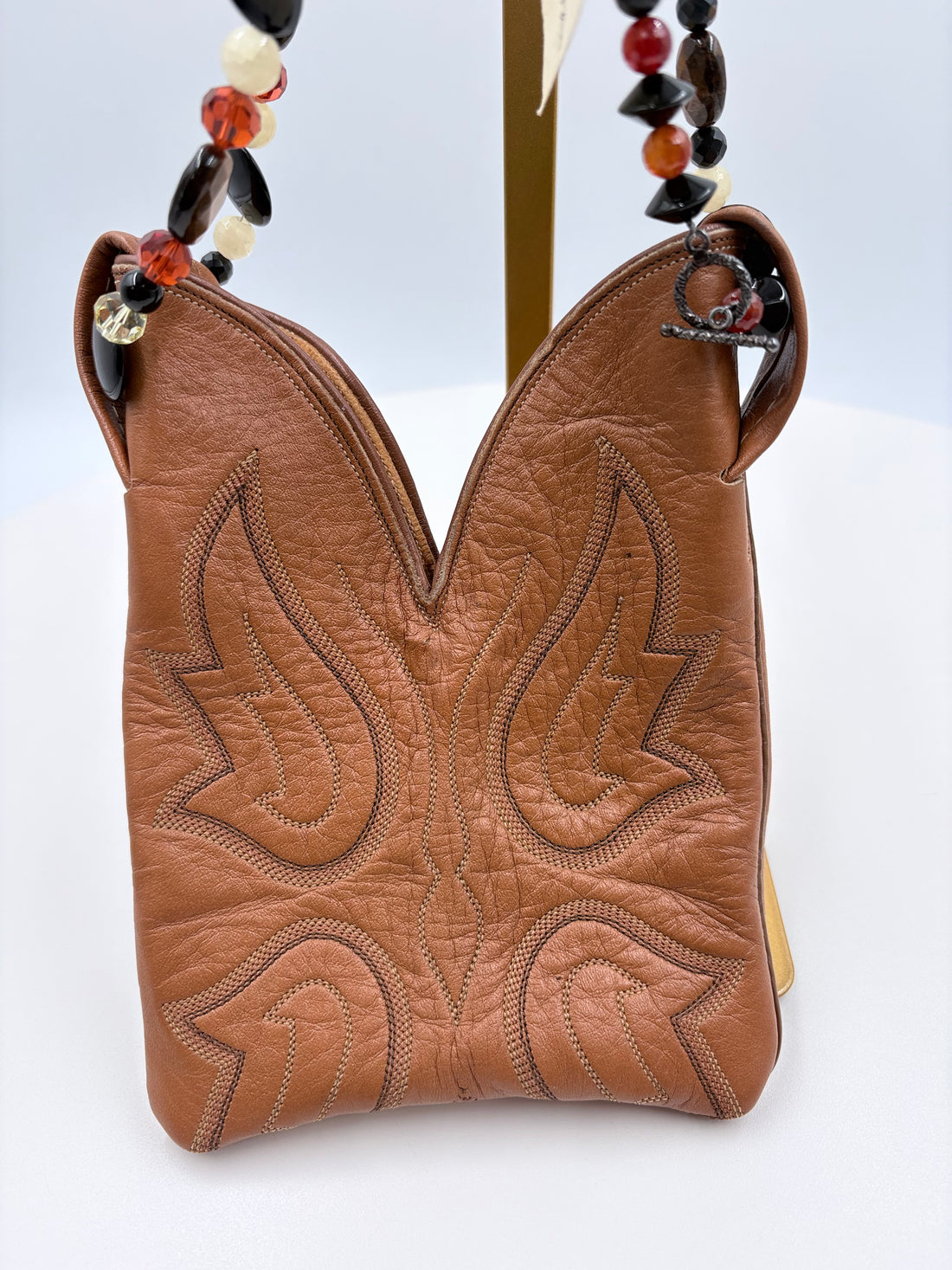 Handmade Cowboy Boot Purse with Stones as handle