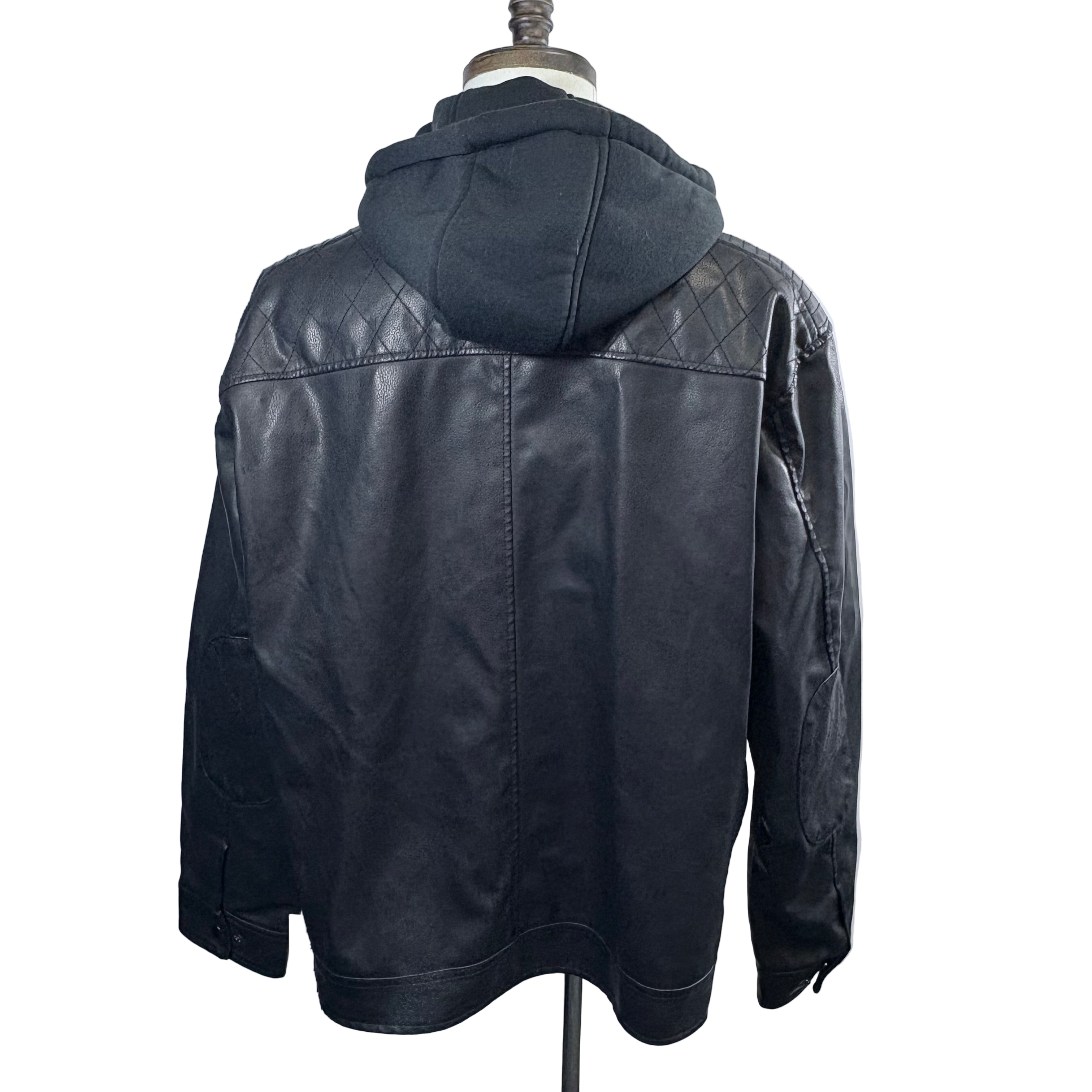 Excelled Faux leather jacket with removable hoodie NWT, size extra large