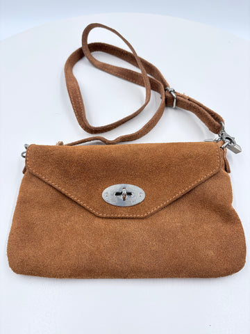 Borse In Pelle, brown suede crossbody purse, made in Italy