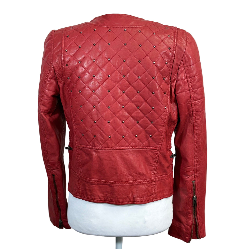 Zara Sheep skin leather red jacket with studs, size small