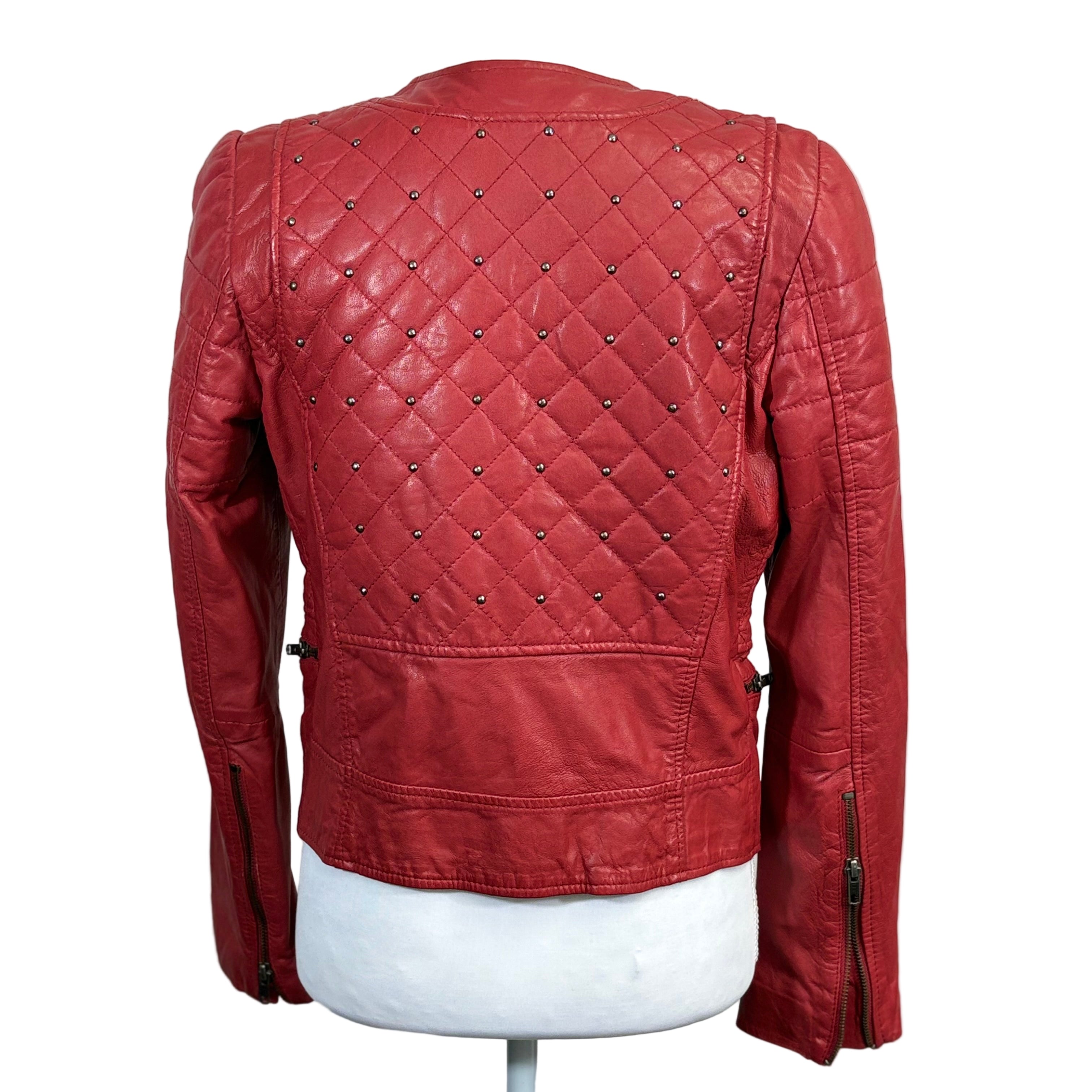Zara Sheep skin leather red jacket with studs, size small