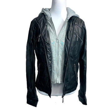 J2 Faux Leather Jacket with hood, with zip in liner