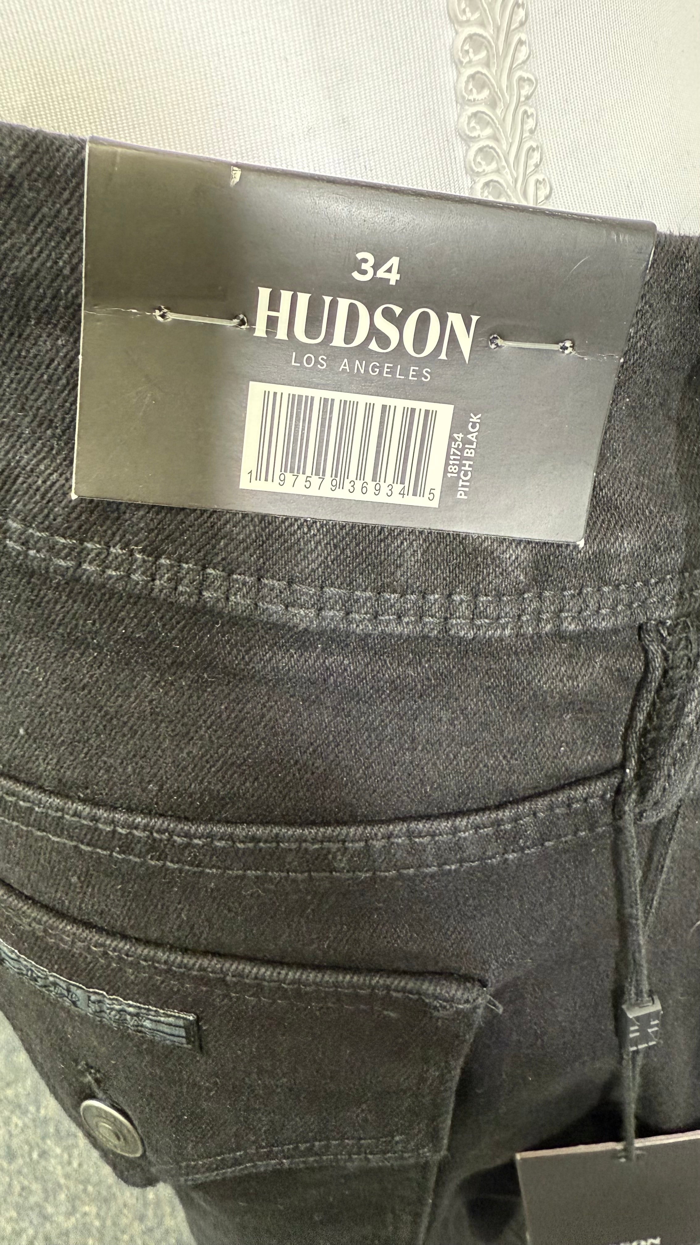 Hudson Los Angeles Black Straight leg jeans NWT, size 14, waist 34"