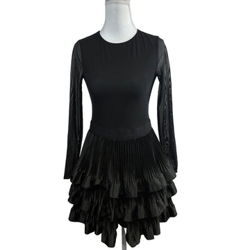 Alice + Olivia sheer mid length pleated ruffle dress with long sleeves, size 4