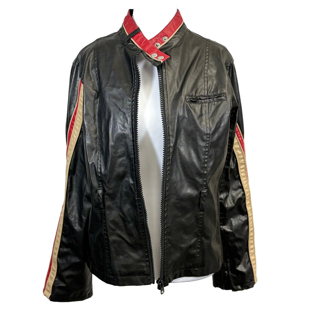575 vintage style racer faux leather woman's jacket, size medium