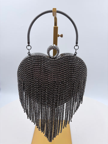 Unbranded Heart Shaped purse with sparkly stone fringe handbag/crossbody