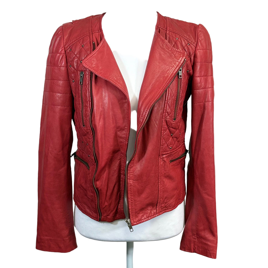 Zara Sheep skin leather red jacket with studs, size small