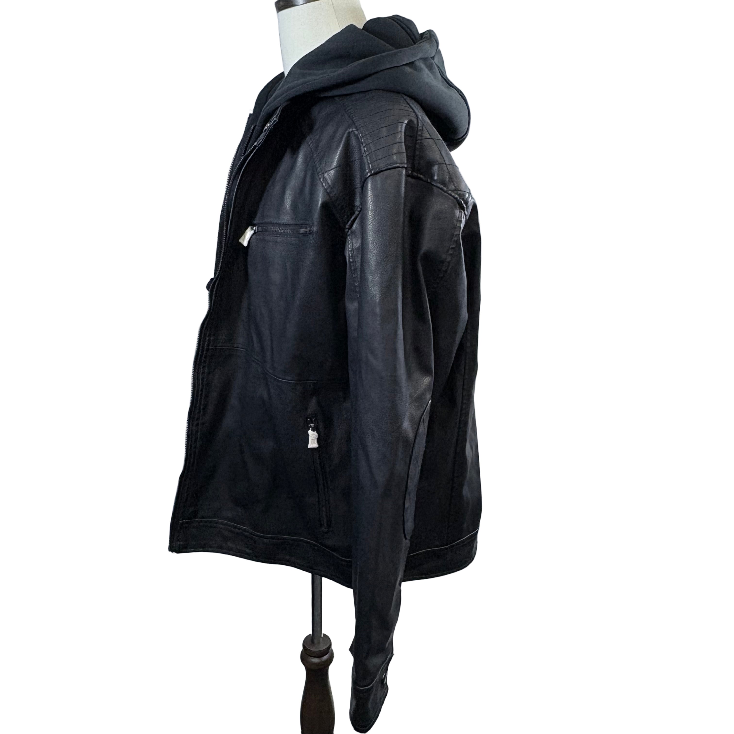 Excelled Faux leather jacket with removable hoodie NWT, size extra large