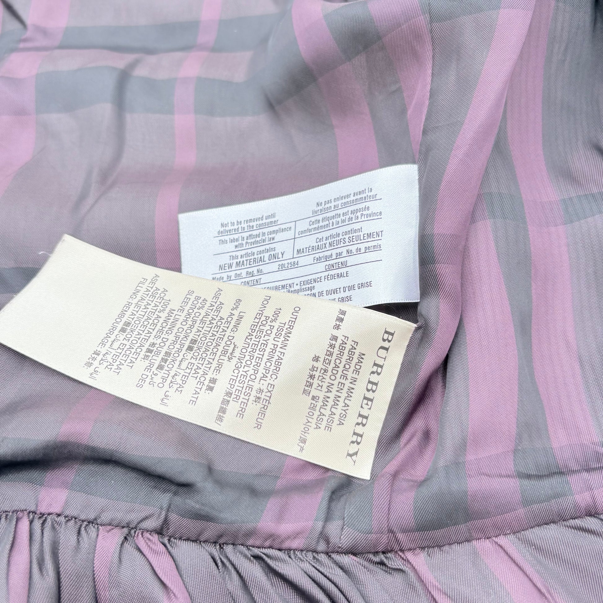 Burberry garment with tags on a checkered fabric background