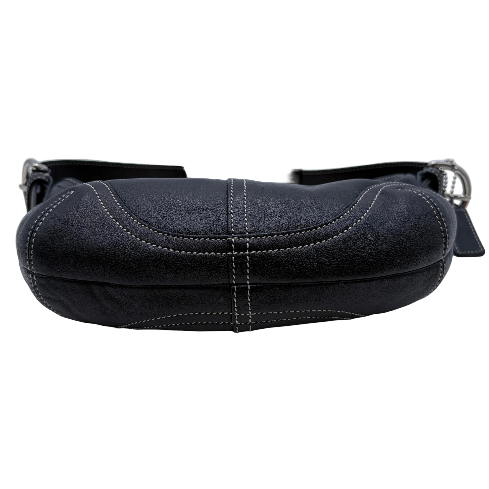 Black leather bag on a white background