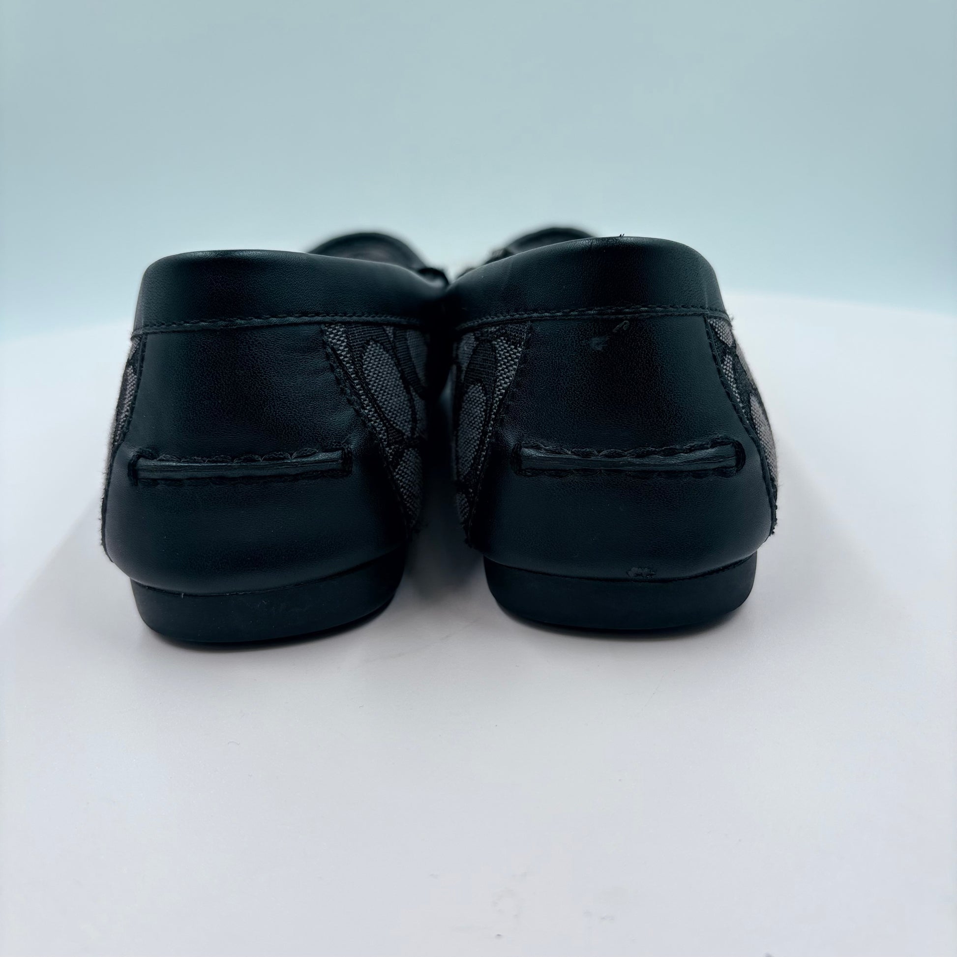 Pair of black loafers on a white background