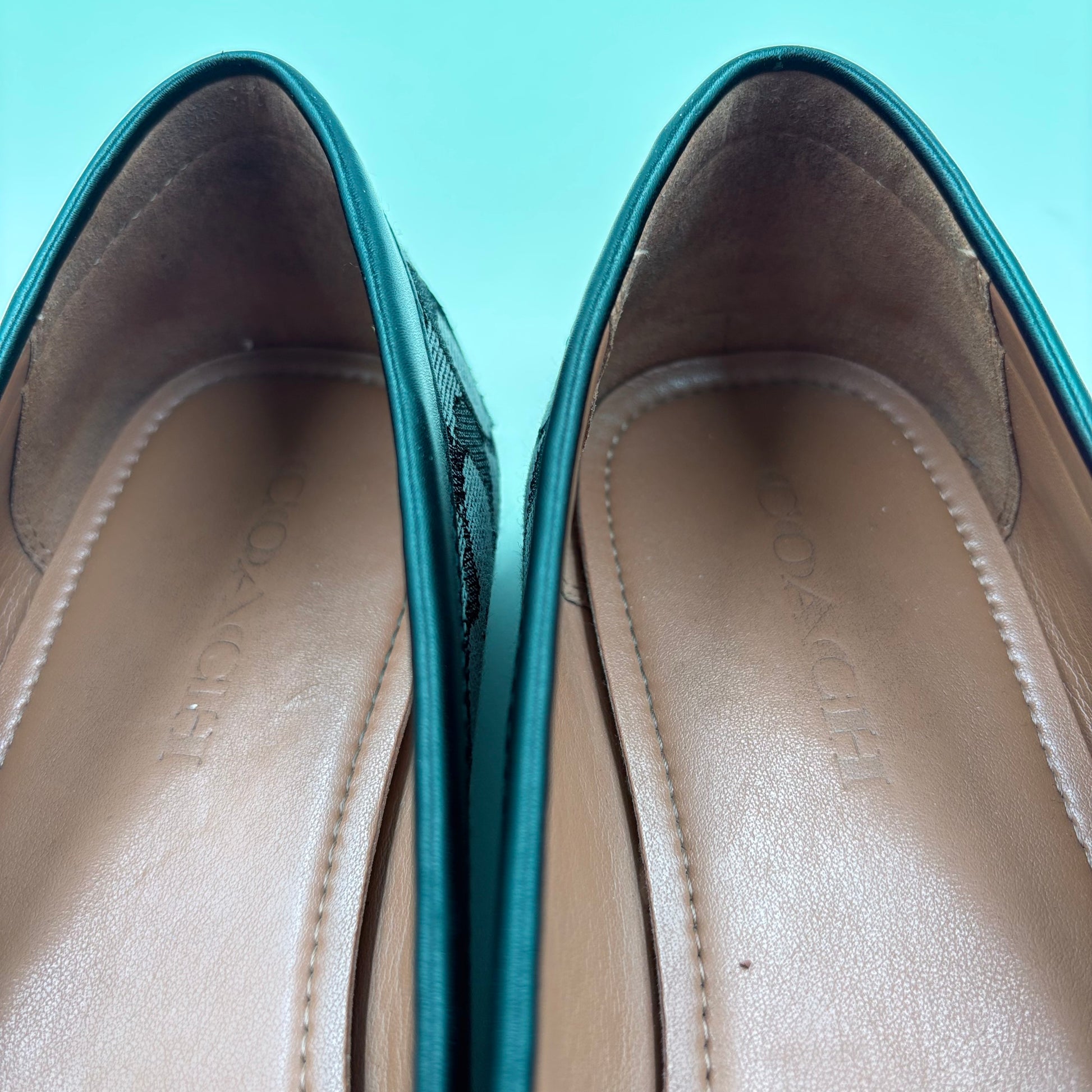Close-up of a pair of shoes with a blue background