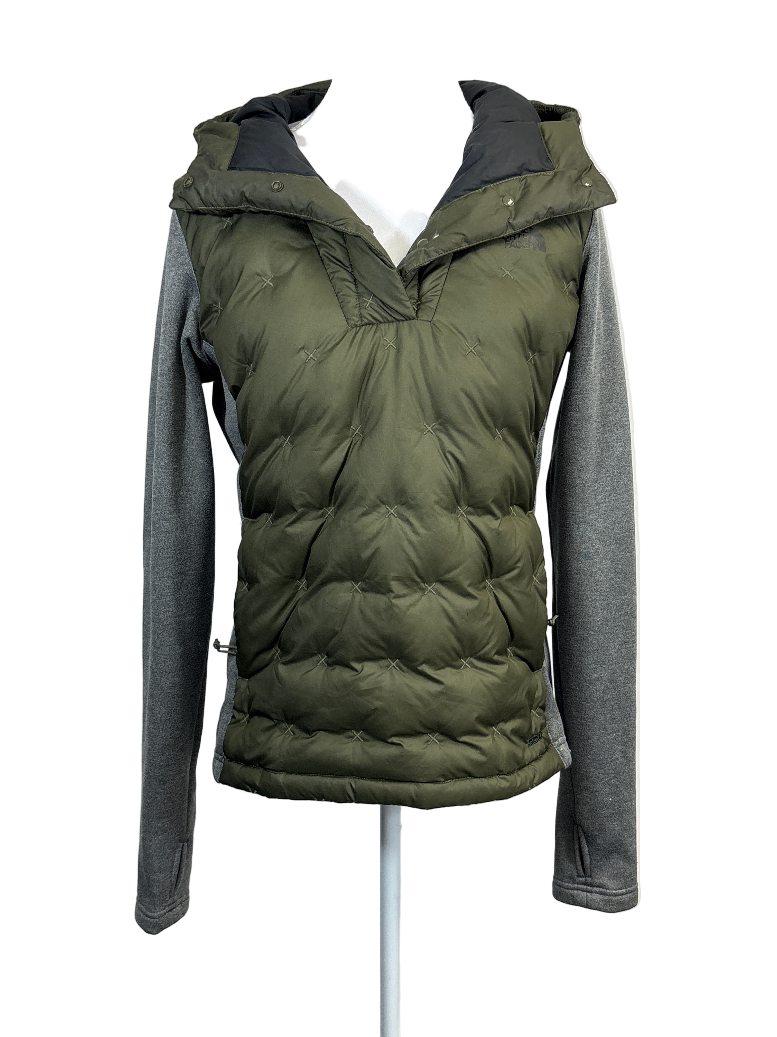 North Face long sleeve puffer jacket with hood, size small