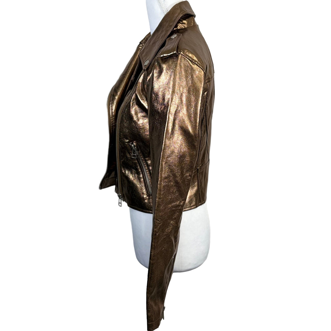 Avec Les Filles women's Faux leather crop top gold jacket, size extra small