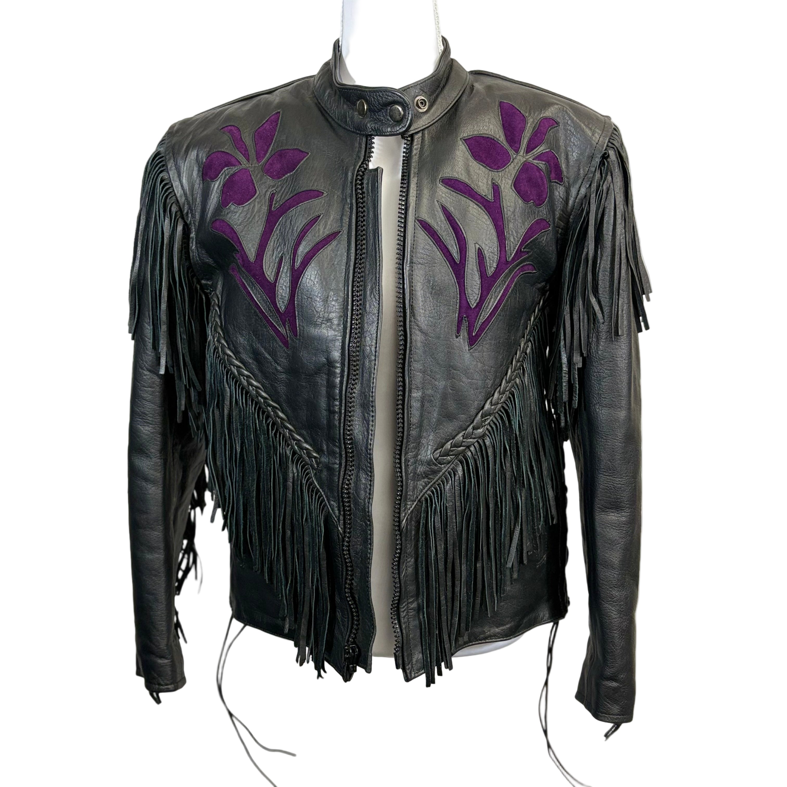UNIK leather apparels fringed leather jacket with zip in liner, size small