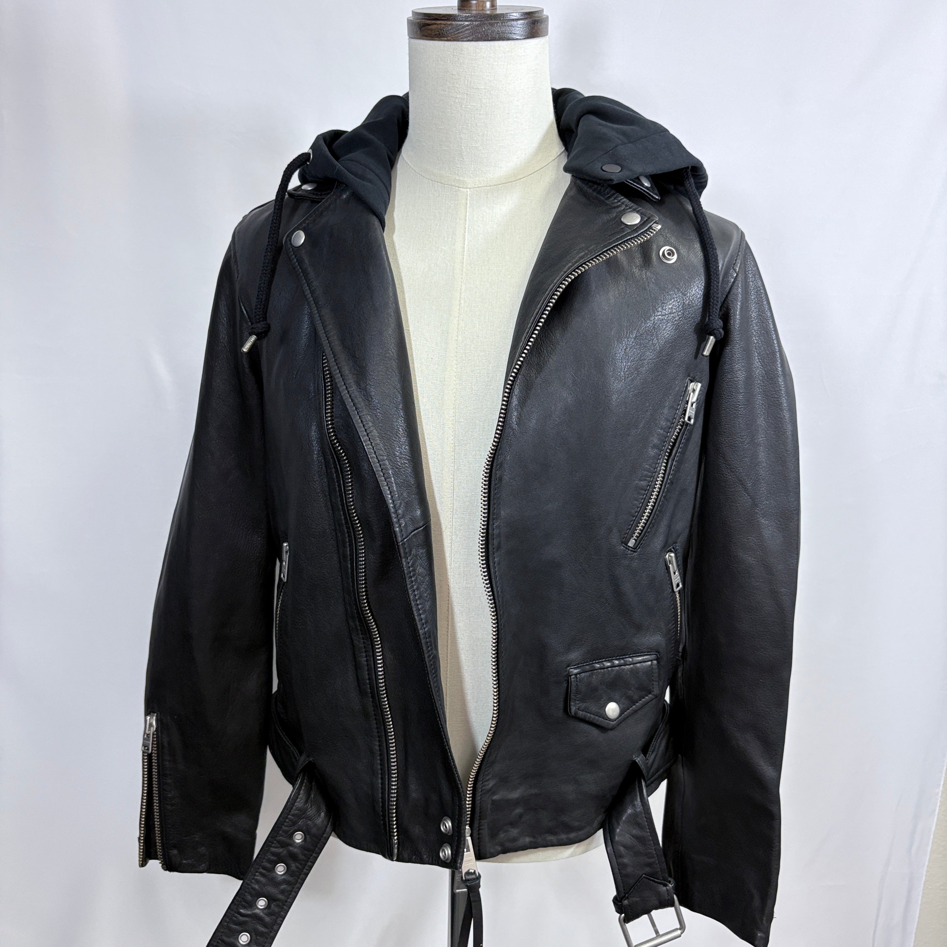 Allsaints Leather jacket with hood, size small