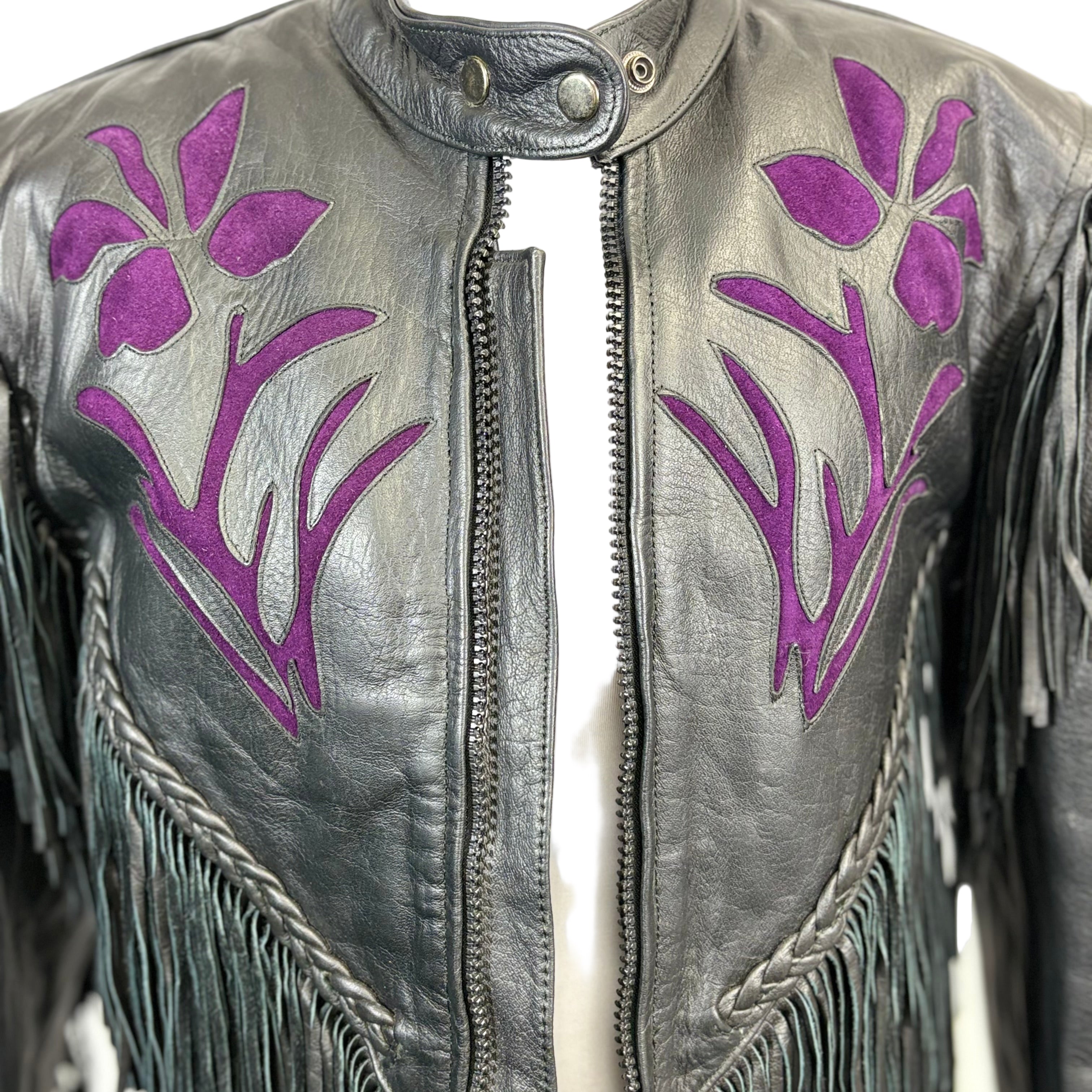 UNIK leather apparels fringed leather jacket with zip in liner, size small