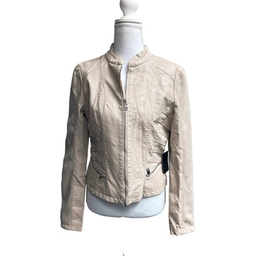 Beige jacket on a mannequin against a white background