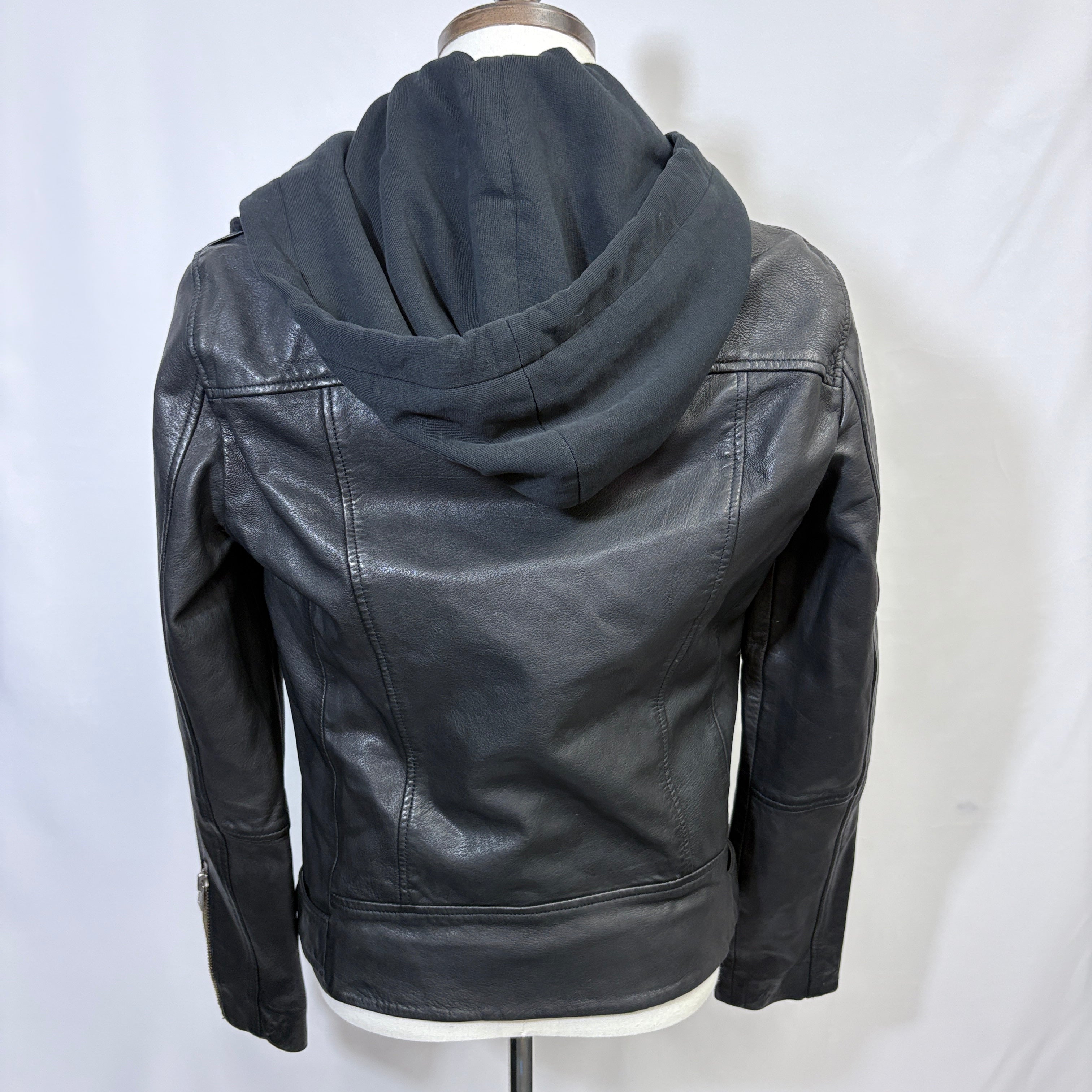Allsaints Leather jacket with hood, size small