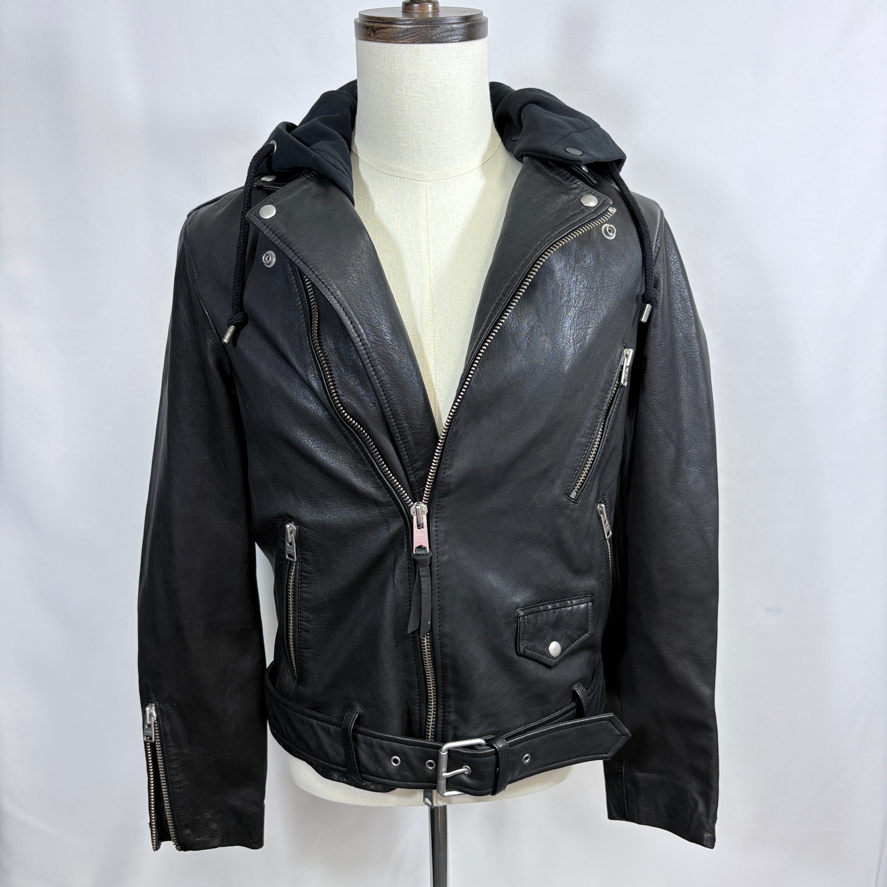 Allsaints Leather jacket with hood, size small