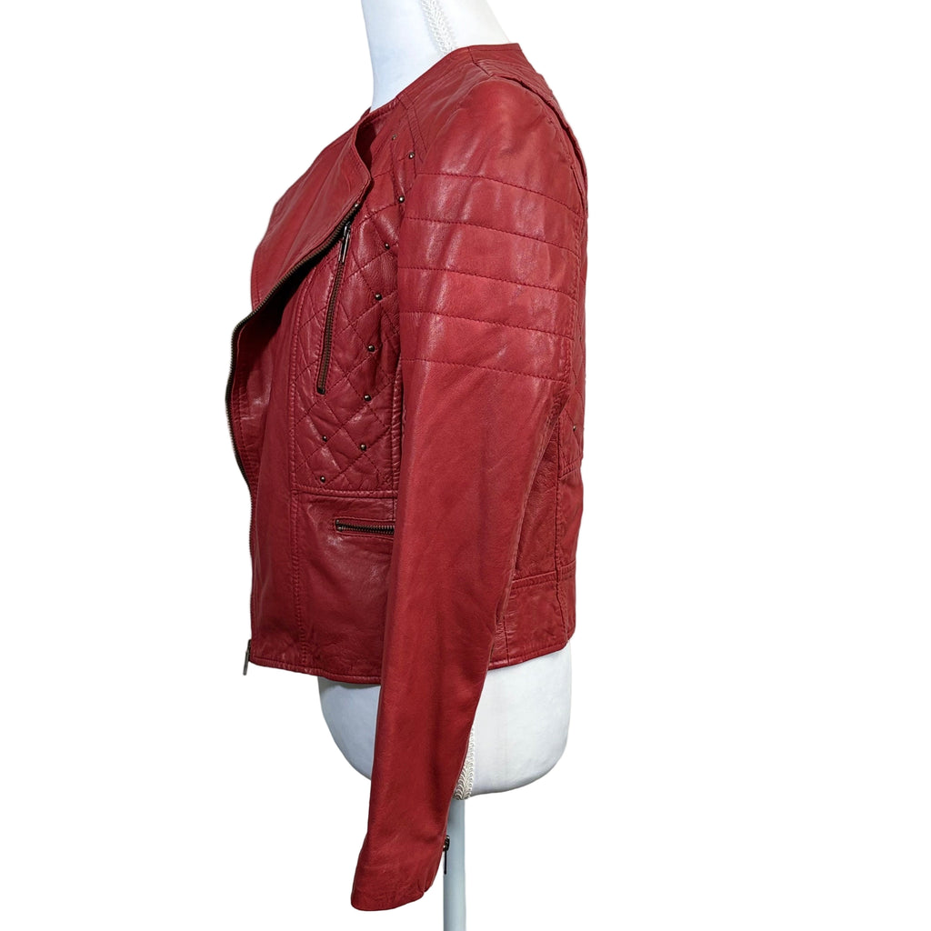 Zara Sheep skin leather red jacket with studs, size small