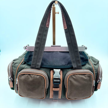 Authenticated Prada Nylon Multi-Pocket Shoulder Bag – Olive Utility Luxe