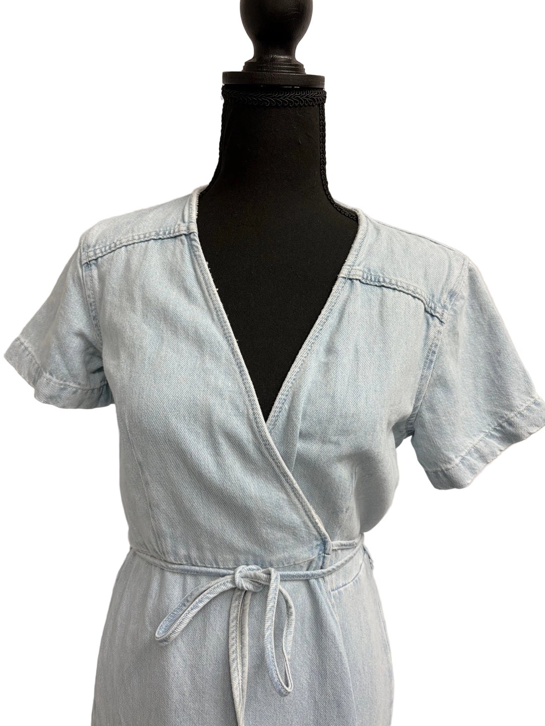 Zara Dress Pale Blue Denim Wrap Maxi Dress with Short Sleeves