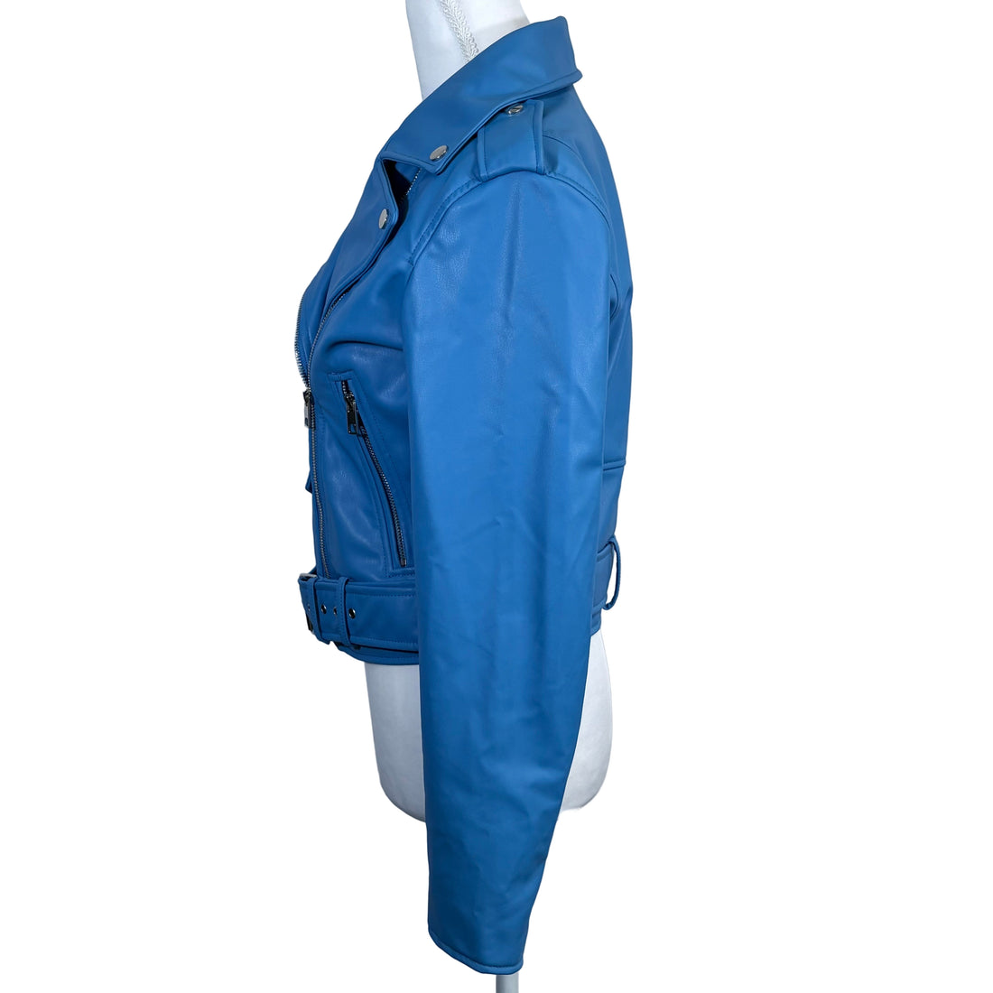 Zara Faux Leather women's biker style crop jacket with belt, size small