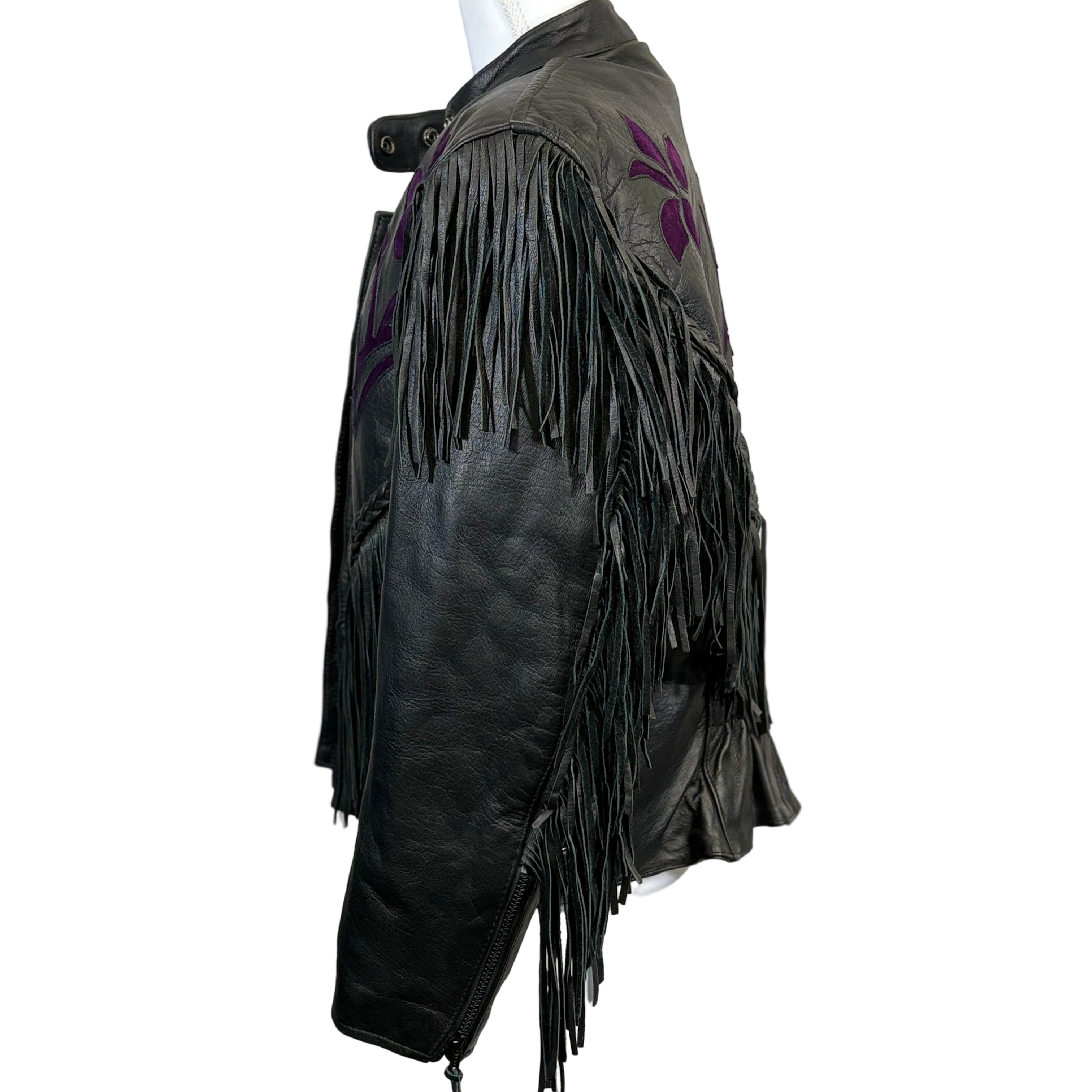 UNIK leather apparels fringed leather jacket with zip in liner, size small