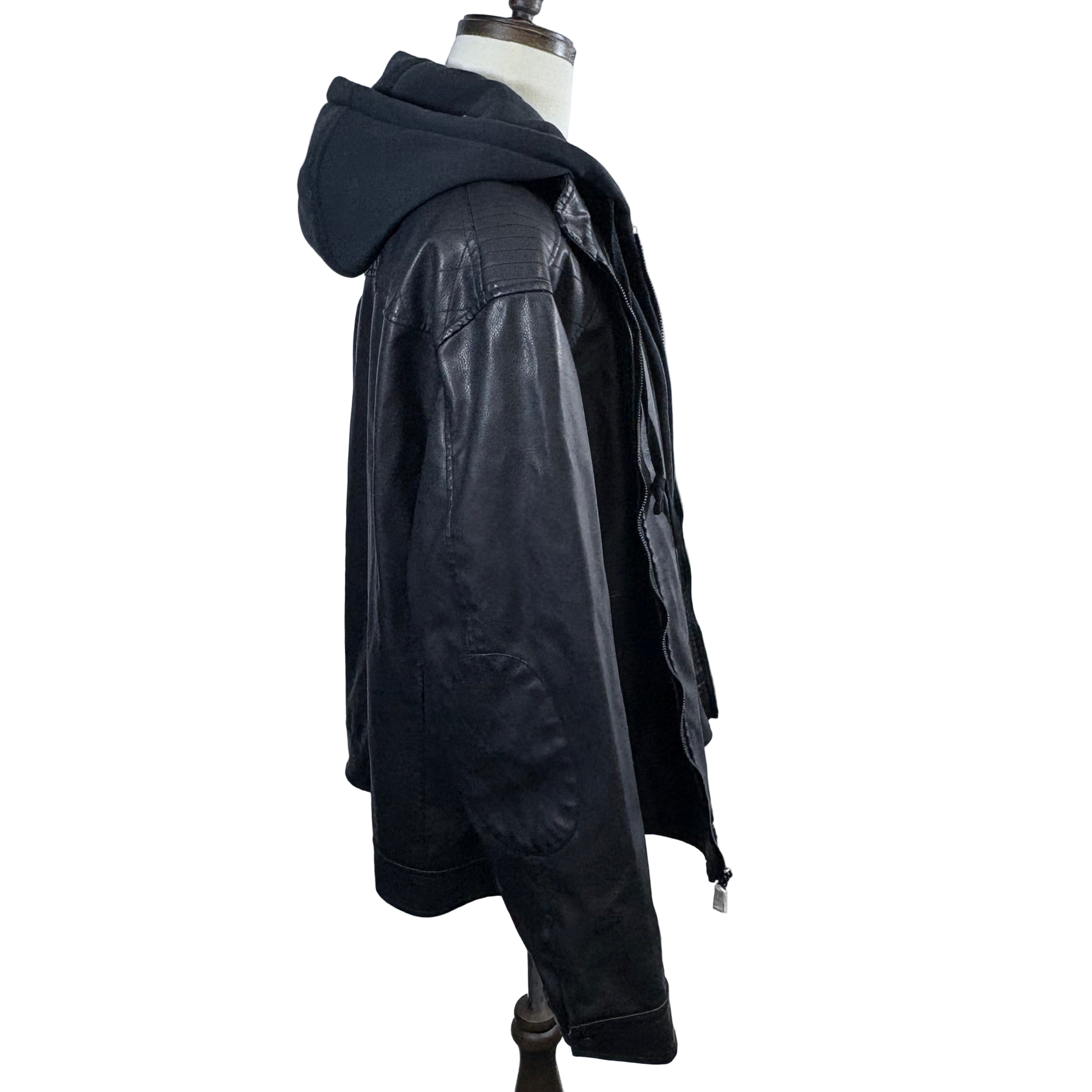 Excelled Faux leather jacket with removable hoodie NWT, size extra large