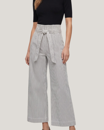 FRAME Cropped Wide-Leg Pinstripe Cotton Trousers