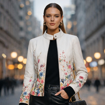 Overland lamb leather floral leather jacket, size medium