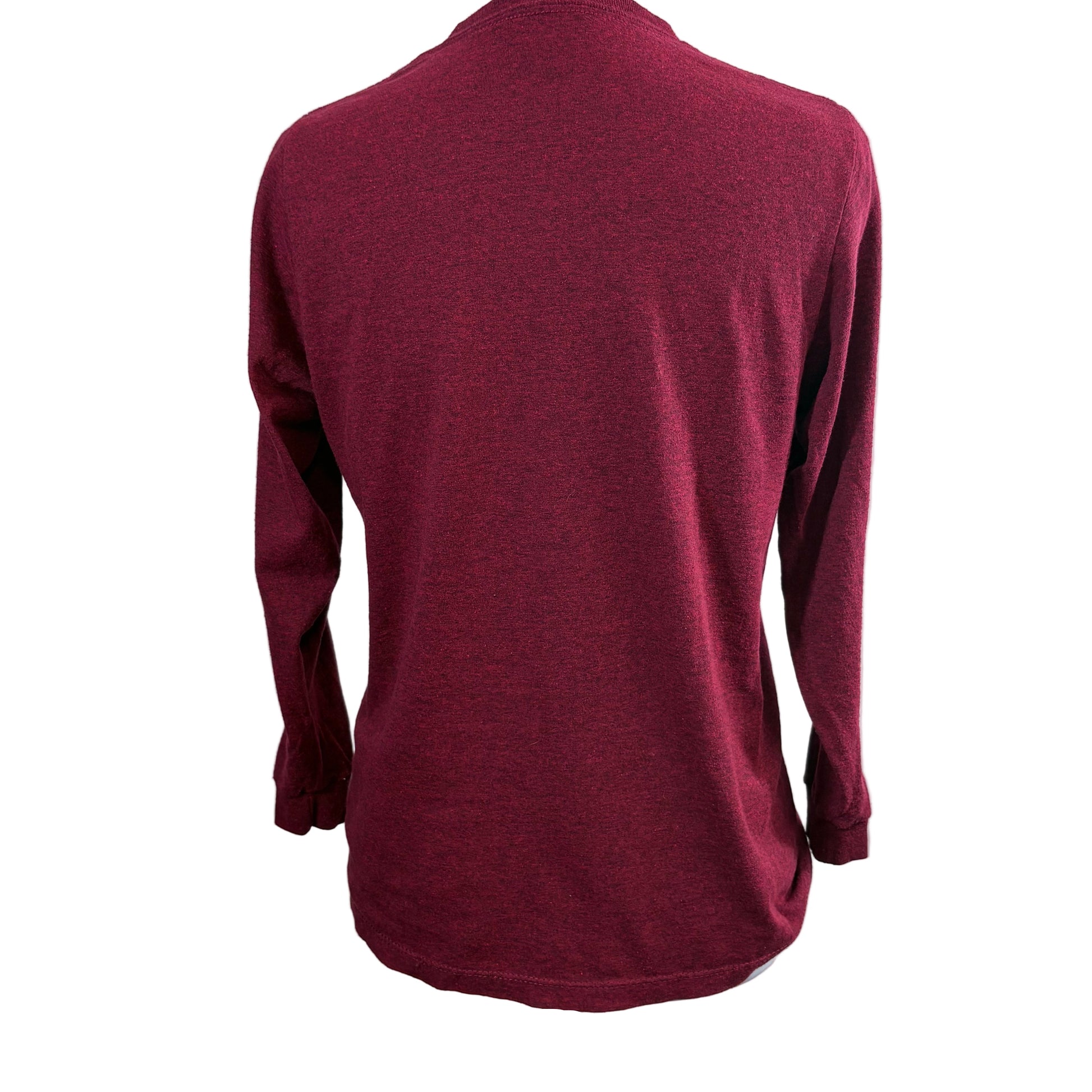 Maroon long-sleeve shirt (back) on a white background