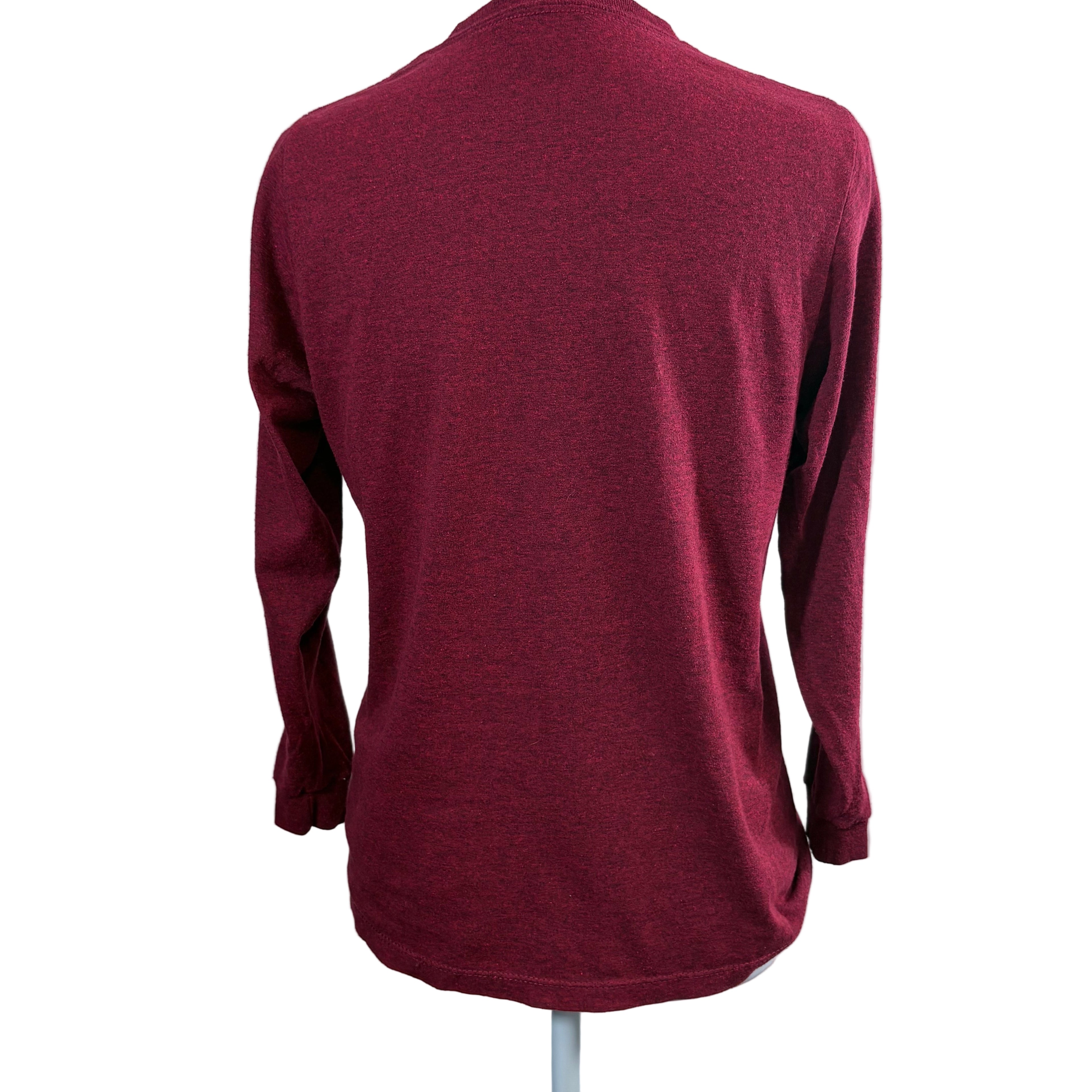 Maroon long-sleeve shirt (back) on a white background