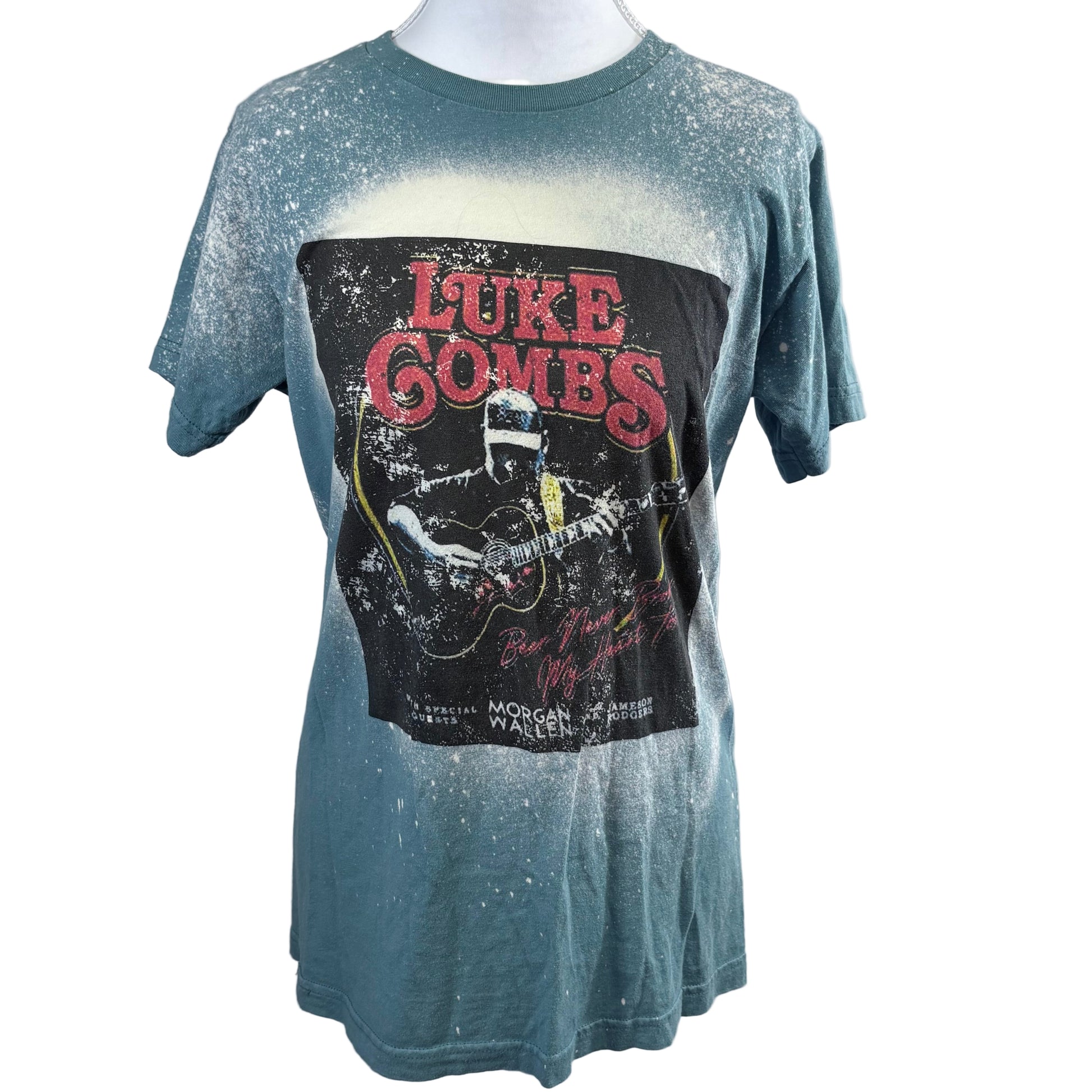 Blue graphic t-shirt with 'Luke Combs' design on a white background